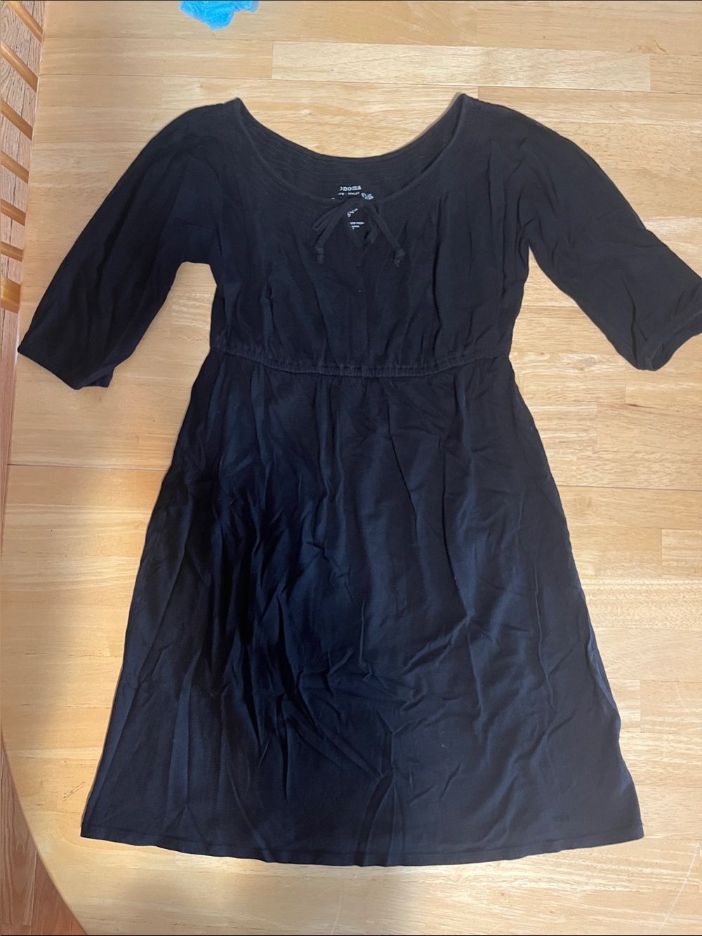 Sonoma Life & Style Black Tie Scoop Neck 3/4 sleeve Midi Dress cotton & modal